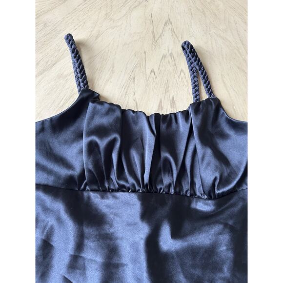 VTG A. Byer Cami Top Black Satin Ruched Camisole Tank 90s Club wear USA Y2K Med - Picture 9 of 13